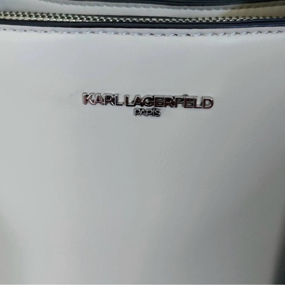 Karl Lagerfeld Paris Tote off white bow double handle faux leather bucket bag​ - Picture 9 of 10